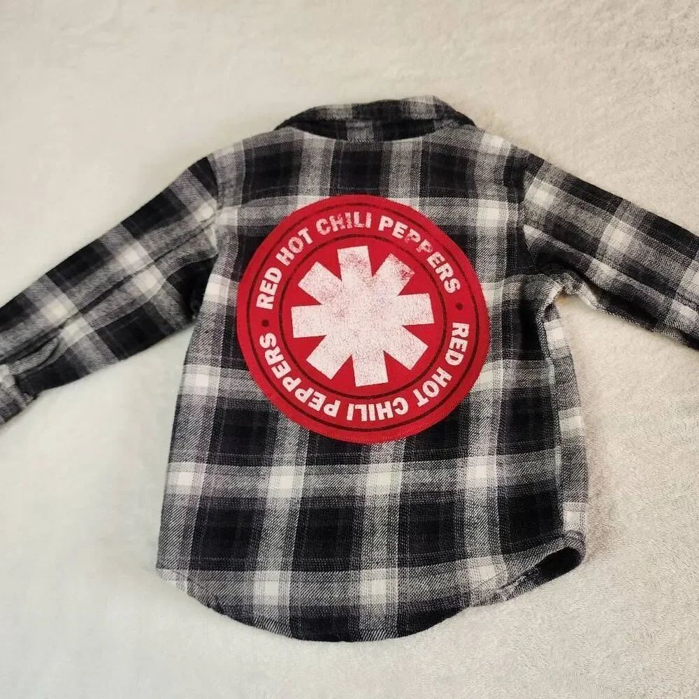 Old Navy Red Hot Chili Peppers Upcycled Flannel Shirt Size 12-18 Months